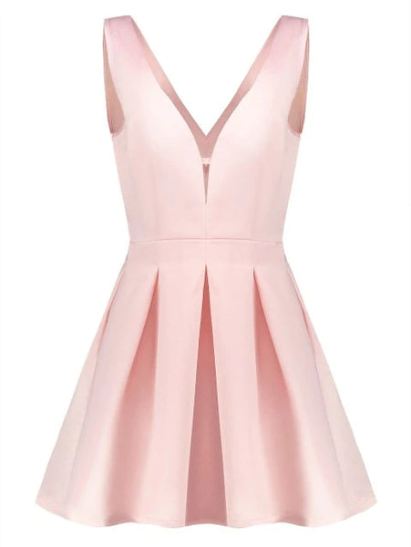 Modern Plunging Neck Sleeveless Solid Color A-Line Women's Dress