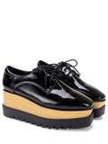 Pretty Black Lace-Up Patent Leather Platform Shoes