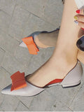 Fashion Two-Piece Color Block Bowknot Flat Shoes