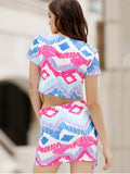 Argyle Print Short Sleeve Crop Top and Mini Skirt Suit
