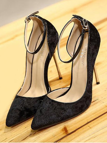 Trendy Velvet Pointed Toe Ankle Strap Pumps