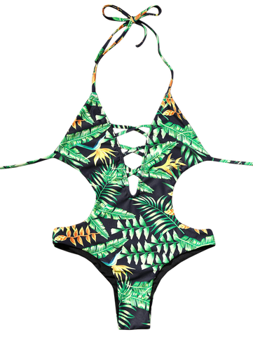 One Piece Leaf Thong Swimsuit