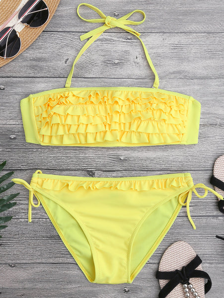 Yellow Ruffles String Bikini Set