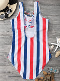 Striped Lattice Cami Swimsuit