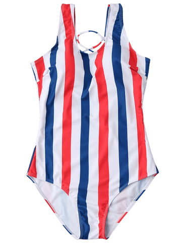 Striped Lattice Cami Swimsuit 