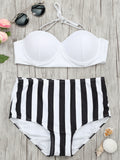High Waisted Striped Halter Bikini Swimwear 