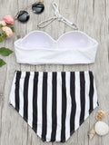 High Waisted Striped Halter Bikini Swimwear