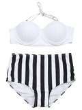 High Waisted Striped Halter Bikini Swimwear