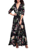 Bohemia Floral Printed V Neck Maxi Dress