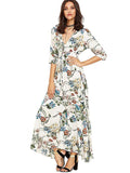 Bohemia Floral Printed V Neck Maxi Dress