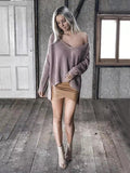 Fabulous Color Asymmetric V-neck Loose Sweater Tops
