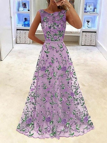 Fashion Lace Embroidered Hollow Sleeveless Maxi Dress