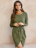 Winter Long Sleeve Asymmetric Belted Mini Dress