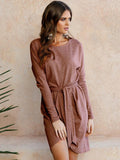 Winter Long Sleeve Asymmetric Belted Mini Dress