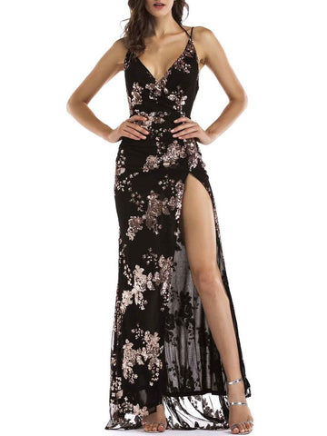 Embroidered Split-side Evening Dress