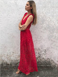 Deep V-neck Backless Hollow Maxi Dress
