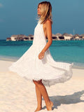 White Lace Halterneck Backless Midi Dress