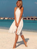 White Lace Halterneck Backless Midi Dress