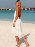 White Lace Halterneck Backless Midi Dress