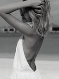 White Lace Halterneck Backless Midi Dress