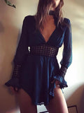 Blue Hollow Deep V-neck Backless Mini Dress