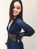 Blue Hollow Deep V-neck Backless Mini Dress