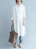 Stand-collar White Long Blouse Dress