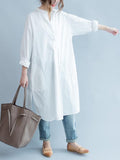 Stand-collar White Long Blouse Dress