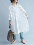 Stand-collar White Long Blouse Dress
