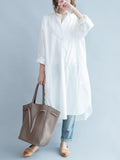 Stand-collar White Long Blouse Dress
