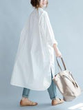Stand-collar White Long Blouse Dress