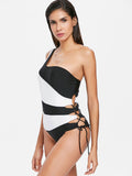 High Cut Twist Colorful Striped Swimsuit