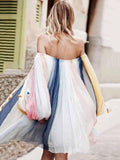 Rainbow Striped Off-the-shoulder Puff Sleeves Mini Dress
