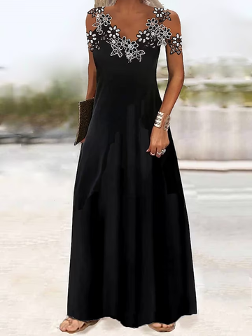 Timeless Grace Black Floral Lace Patchwork Slip Maxi Dress