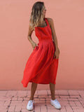 Red Fashion Sleeveless Midi Dress