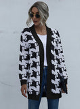 HOUNDSTOOTH PRINT LONG SLEEVE SWEATER COAT