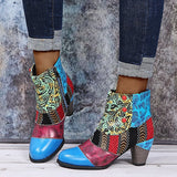 Fashion Floral Chunky Heel Ankle Boots
