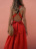 Red Fashion Sleeveless Midi Dress