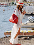 White Long Sleeve Chiffon Maxi Beach Dress Cover-up