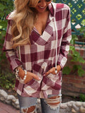 Long Sleeve V-Neck Hooded Blouse Tops