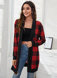PLAID PRINT KNITTED CARDIGAN COAT