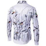 Turn Down Collar Slim Fit Shirt for Men Flower Bird 3D Printing Long Sleeve 