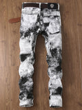 Men's Vogue Jeans White Printed Elastic Slim Fit 