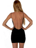 Spaghetti Strap Black Sexy Club Backless Bodycon Dress 