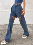 FAKE TWO HIGH WAIST HOLLOW STITCHING PANT
