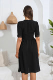 V-NECK BUTTON LACE STITCHING DRESS