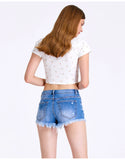 HIGH WAIST HOLES FRINGED EDGES SHORTS