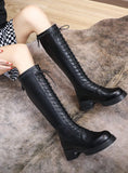 WOMEN LACE UP ELASTIC LONG BOOTS