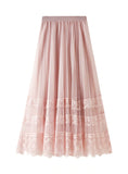 HIGH WAIST LACE STITCHING FEMALE PLEATED SKIRT