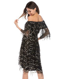 OFF THE SHOULDER SEQUINED DRESS